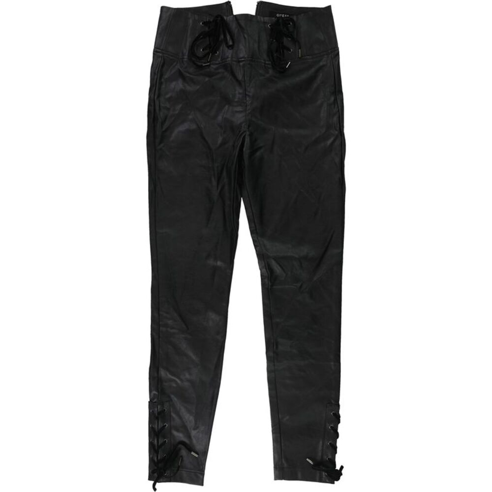 GUESS Womens Envy Coated Straight Leg Casual Pants, Black, 4, DM